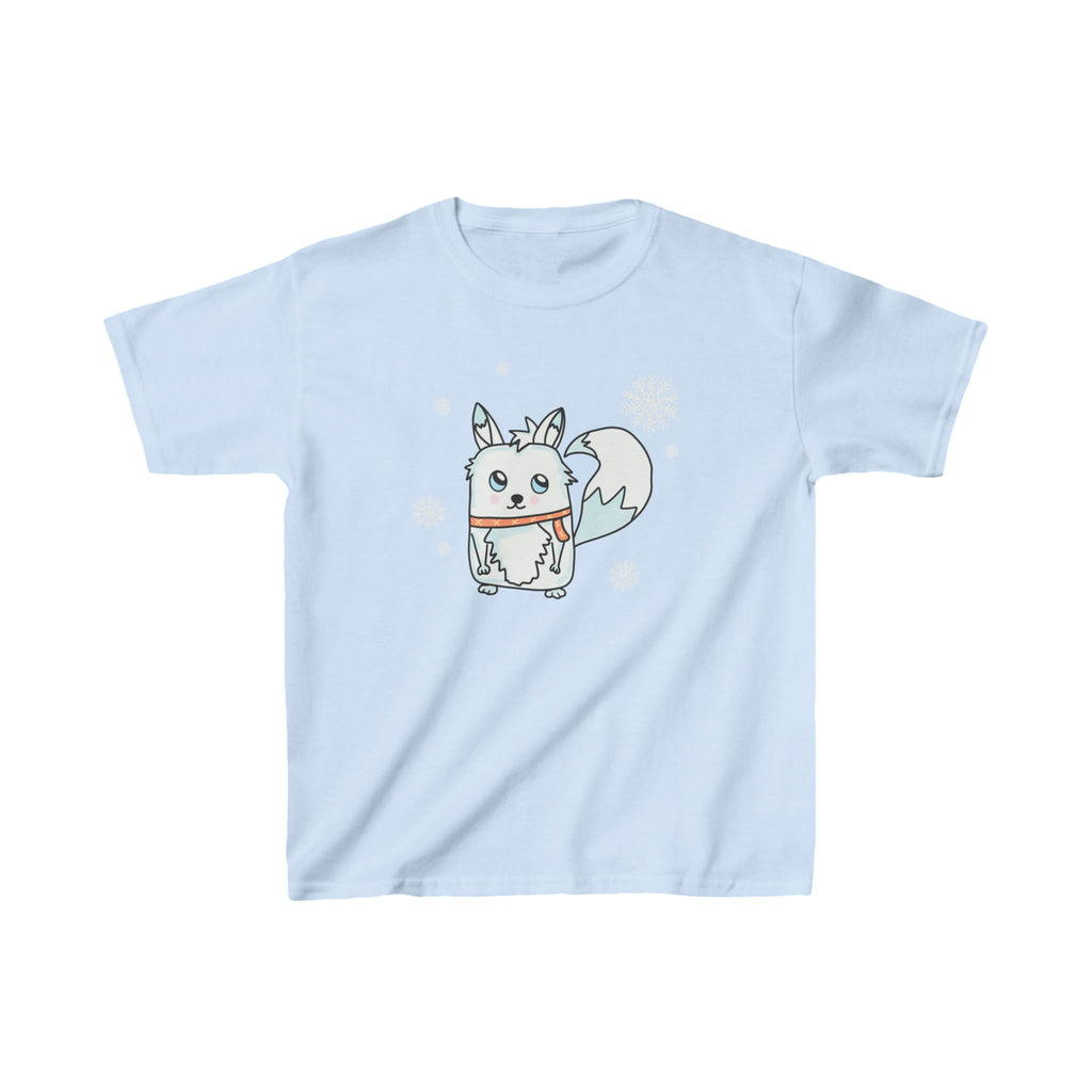 Arctic Fox Kids Tee, Winter Animal Shirt, Snowy Fox Child Top, Cute Kid's T-Shirt, Snowflake Scarf Youth Clothing, Arctic Wildlife Apparel