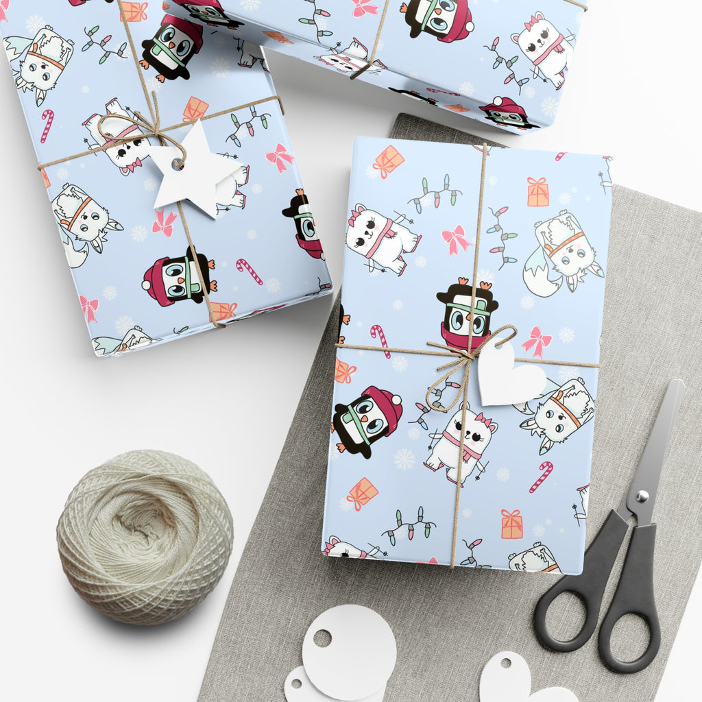 Wrapping Papers, Holiday Gift Wrap, Christmas Animal Print, Winter Wonderland Theme, Polar Bear Penguin Arctic Fox Design