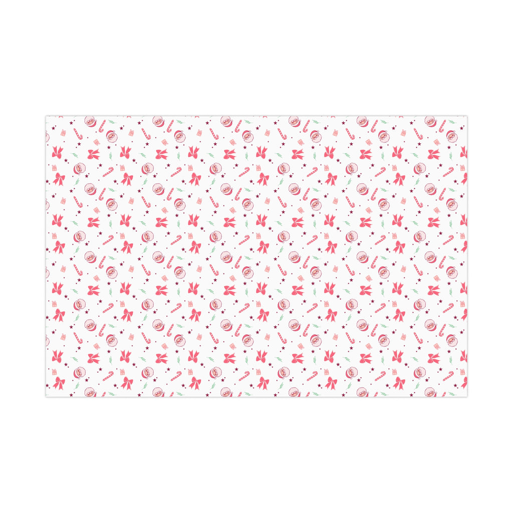 Wrapping Papers, Christmas Gift Wrap with Pink Santa, Bows and Candy Canes, Holiday Wrapping Sheets, Festive Xmas Wrap, Cute Packaging Paper