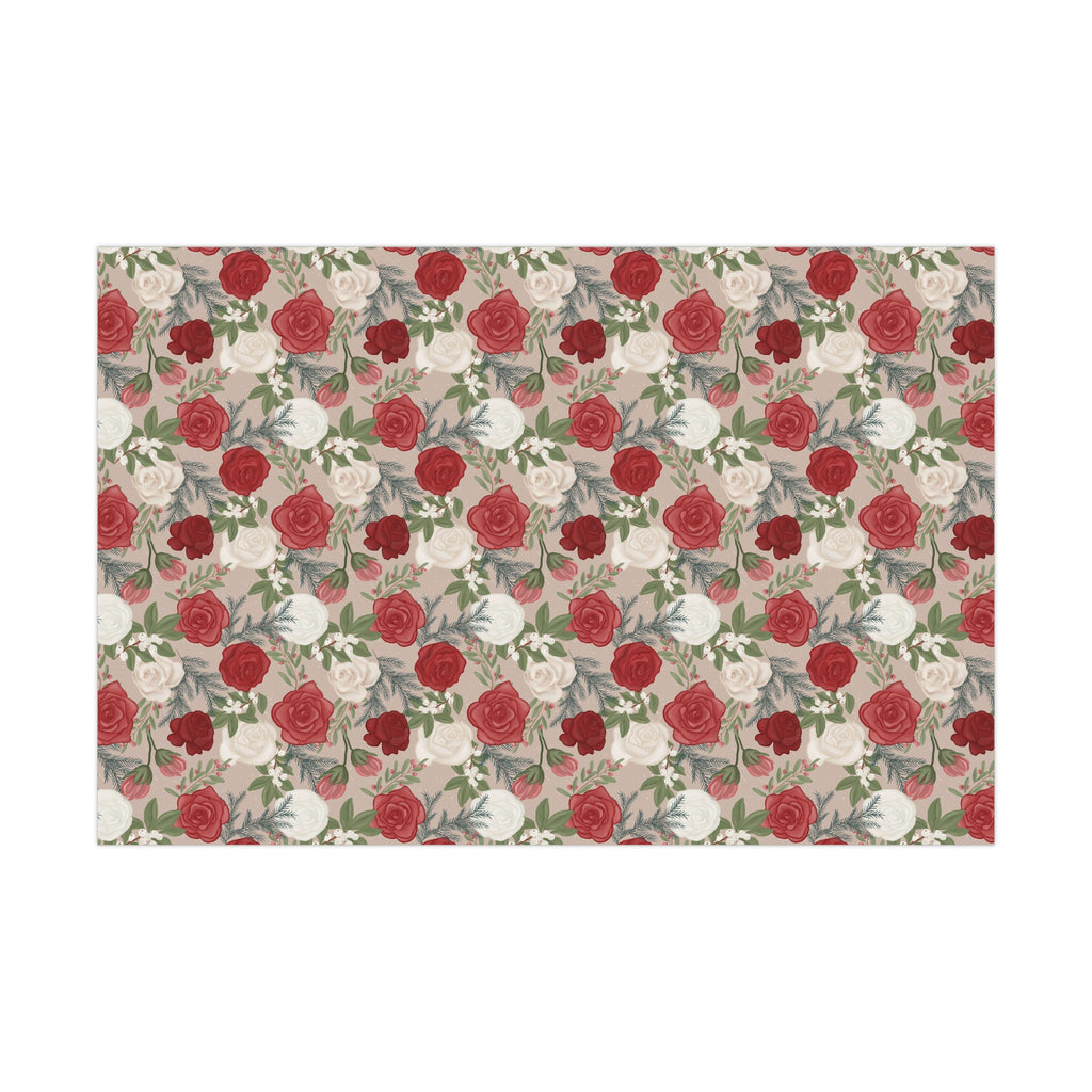 Christmas Floral Gift Wrap Papers - Holiday Red White Berries Festive Wrapping Sheets, Home Decor Craft Supplies
