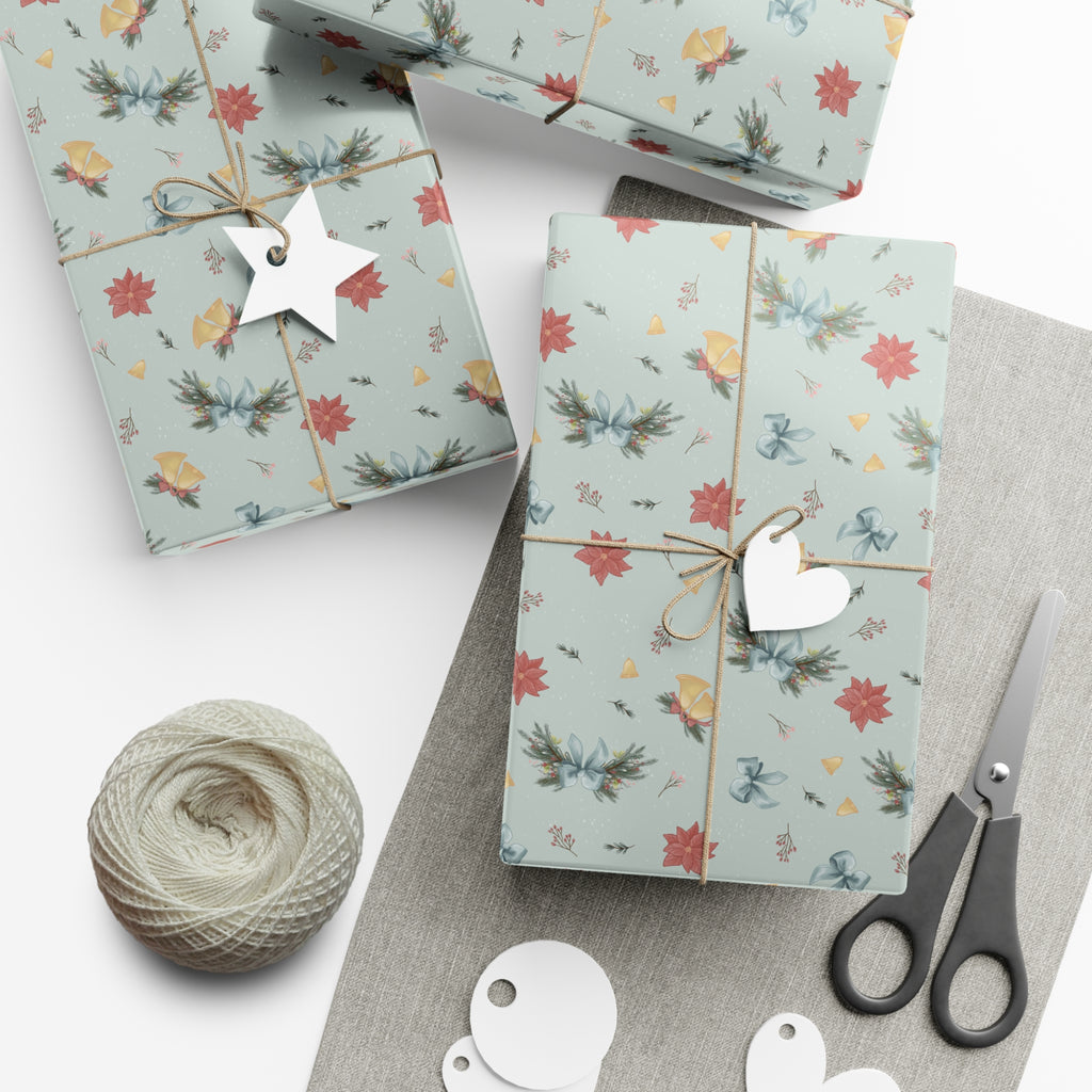 Wrapping Paper Set - Christmas Bows Garland Flowers Bells