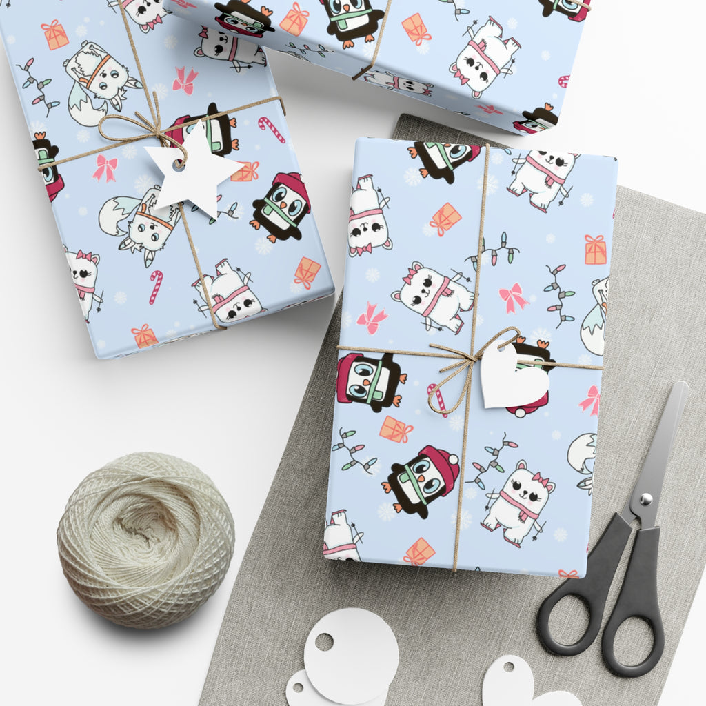 Wrapping Papers, Holiday Gift Wrap, Christmas Animal Print, Winter Wonderland Theme, Polar Bear Penguin Arctic Fox Design