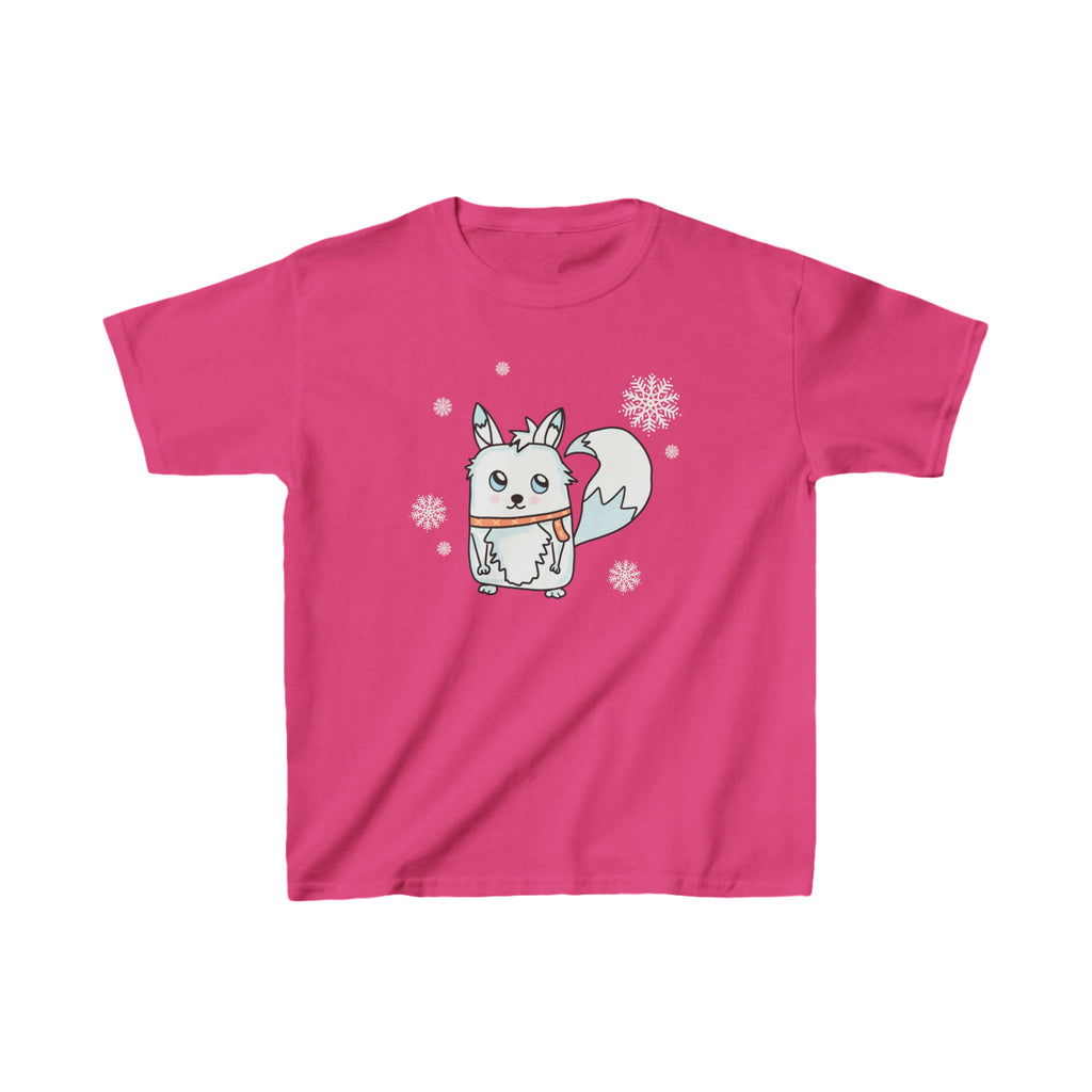 Arctic Fox Kids Tee, Winter Animal Shirt, Snowy Fox Child Top, Cute Kid's T-Shirt, Snowflake Scarf Youth Clothing, Arctic Wildlife Apparel