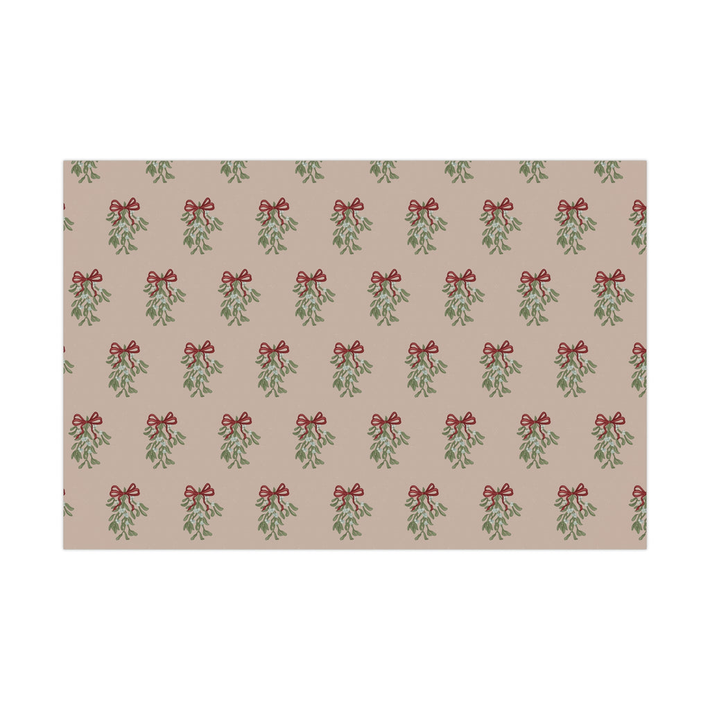 Christmas Mistletoe Wrapping Papers, Holiday Gift Wrap, Festive Present Packaging, Xmas Decor Paper, Red Bow Design