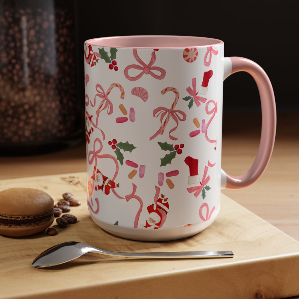 Coffee Mug - Santa, Bows and Sweet Treats Design