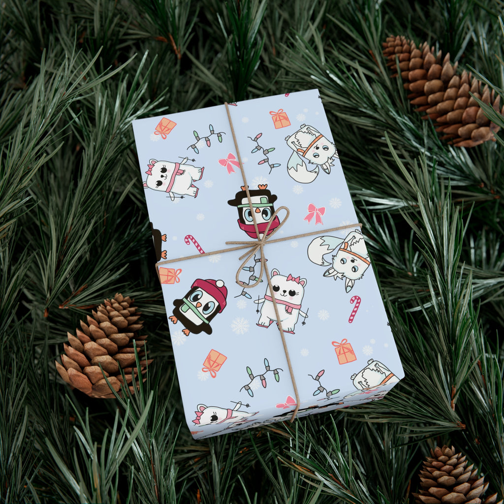 Wrapping Papers, Holiday Gift Wrap, Christmas Animal Print, Winter Wonderland Theme, Polar Bear Penguin Arctic Fox Design