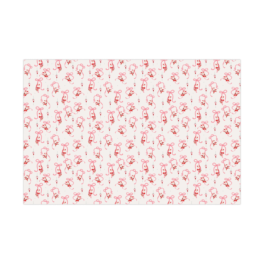 Gift Wrap Papers - Cute Santa's and Pink Bows Design