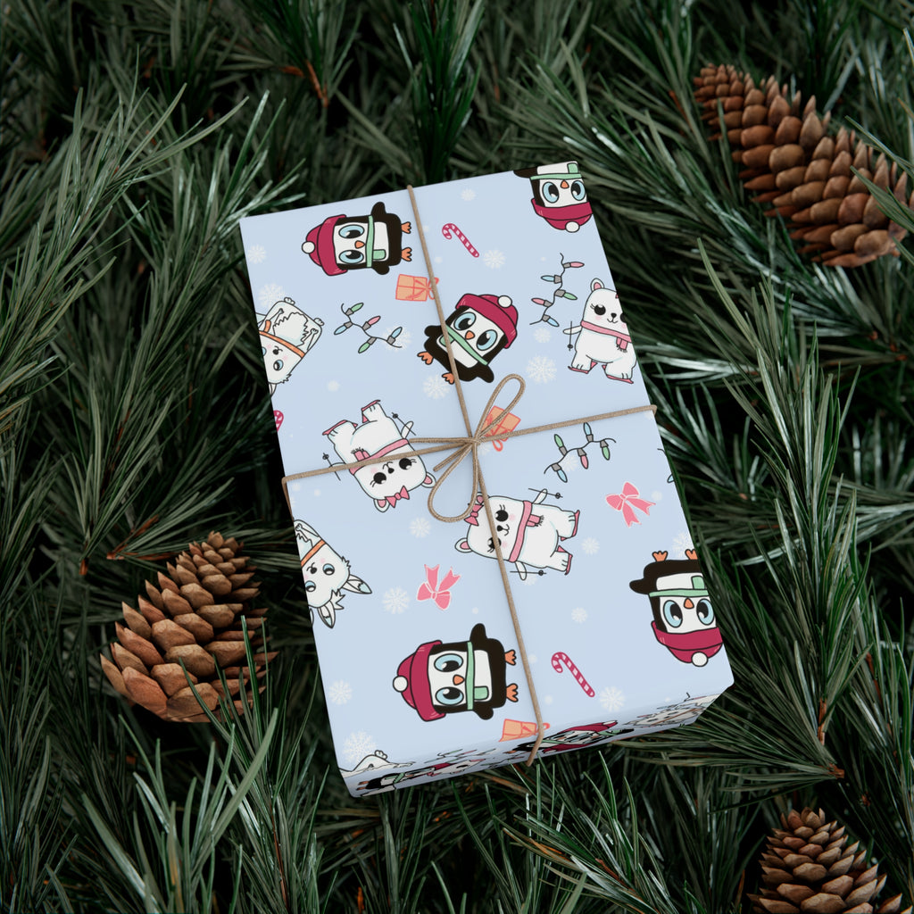 Wrapping Papers, Holiday Gift Wrap, Christmas Animal Print, Winter Wonderland Theme, Polar Bear Penguin Arctic Fox Design