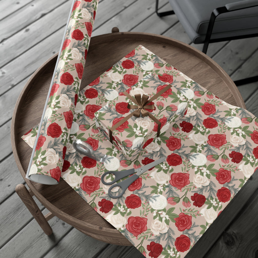 Christmas Floral Gift Wrap Papers - Holiday Red White Berries Festive Wrapping Sheets, Home Decor Craft Supplies