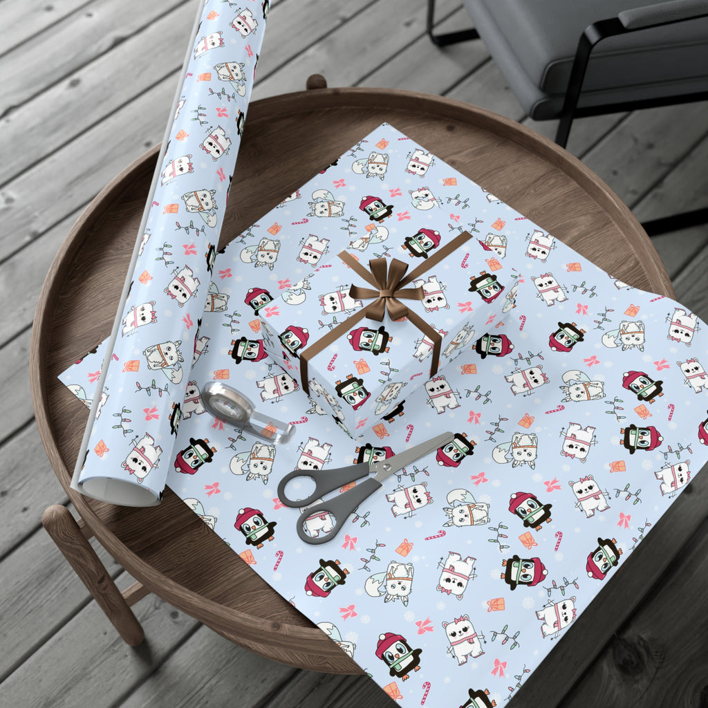 Wrapping Papers, Holiday Gift Wrap, Christmas Animal Print, Winter Wonderland Theme, Polar Bear Penguin Arctic Fox Design