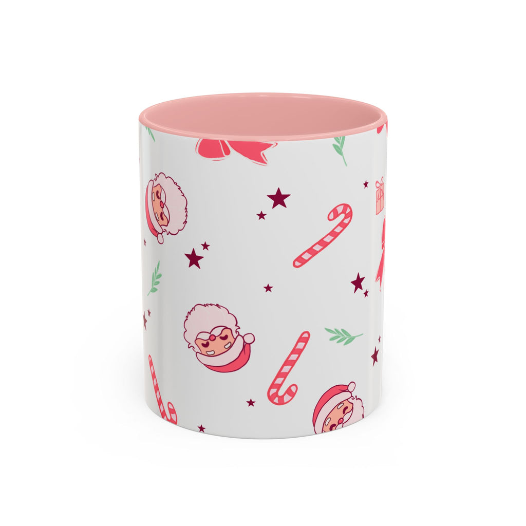 Coffee Mug - Pink Santa and Bows Mug, Holiday Mug, Ceramic Mug, Christmas Mug, Festive Drinkware, Hot Cocoa Cup