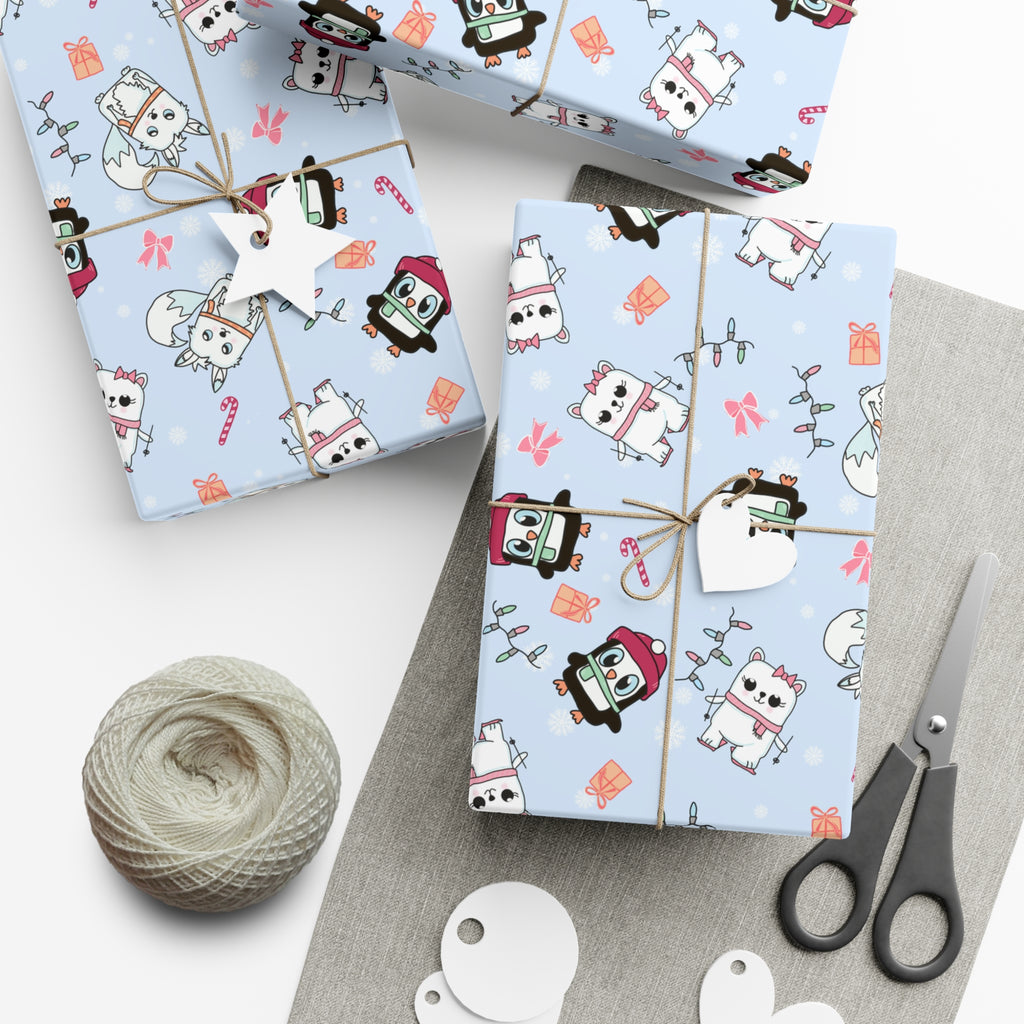 Wrapping Papers, Holiday Gift Wrap, Christmas Animal Print, Winter Wonderland Theme, Polar Bear Penguin Arctic Fox Design