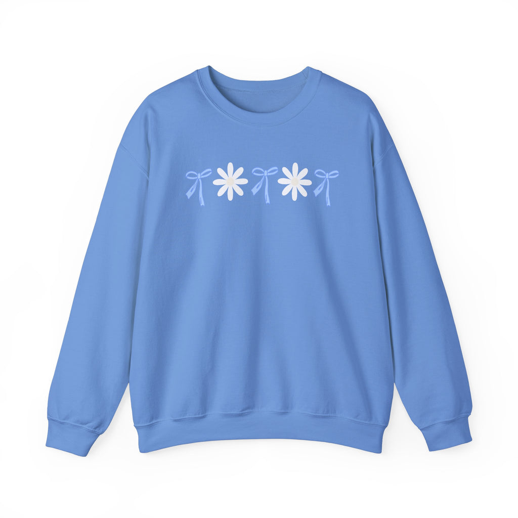Daisy Bow Sweatshirt, Blue Bow Sweater, Flower Pullover, Spring Sweater, Women's Fashion Top
