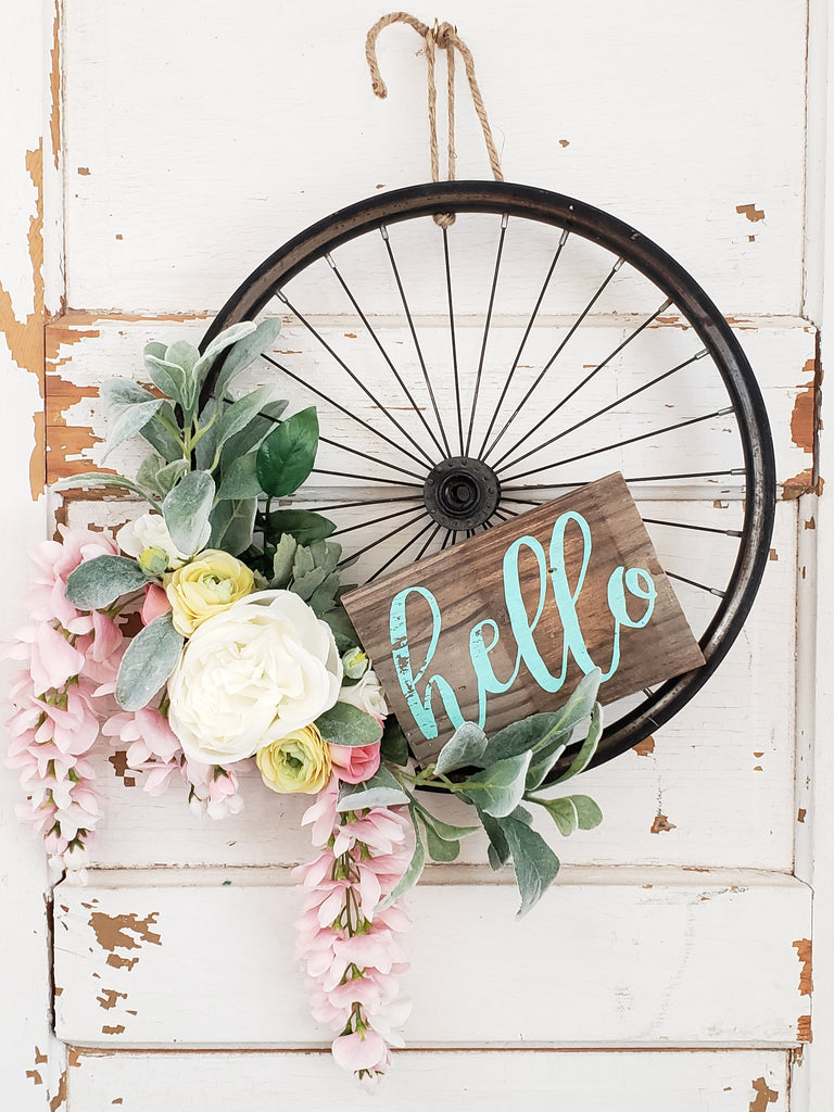 Turquoise 'hello' Wreath Sign