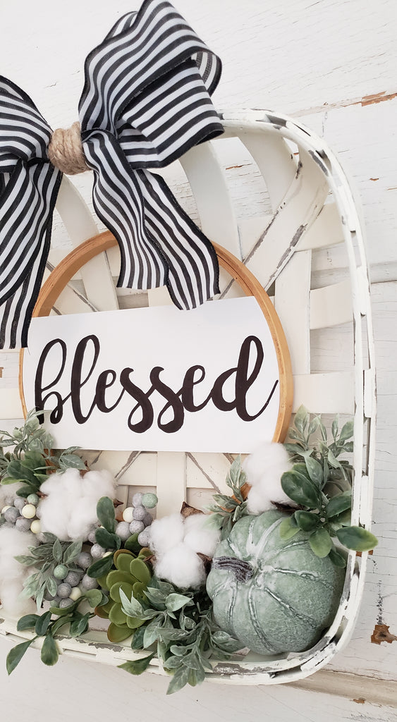 'Blessed' Fall Tobacco Basket Wreath