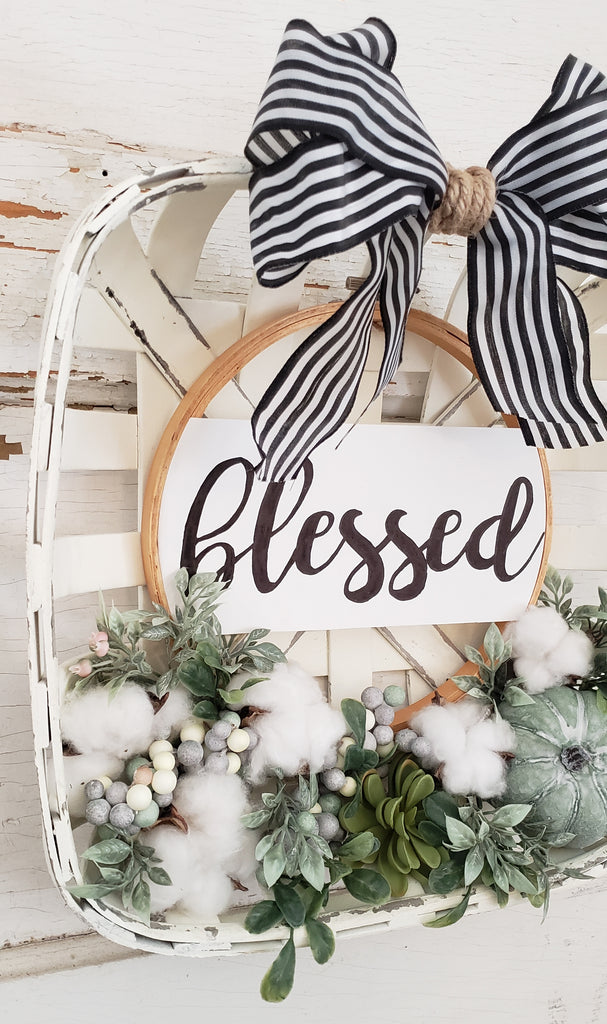 'Blessed' Fall Tobacco Basket Wreath