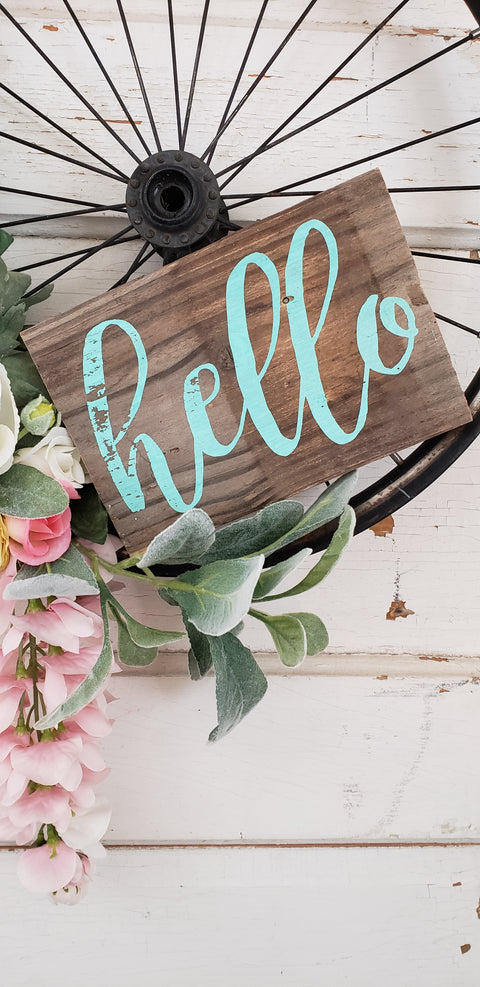 Turquoise 'hello' Wreath Sign
