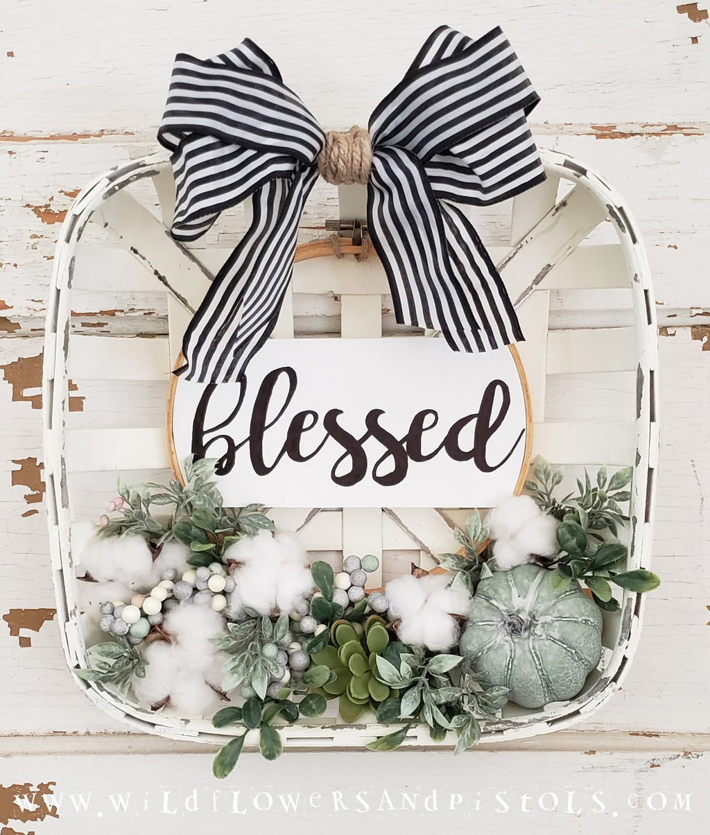 'Blessed' Fall Tobacco Basket Wreath
