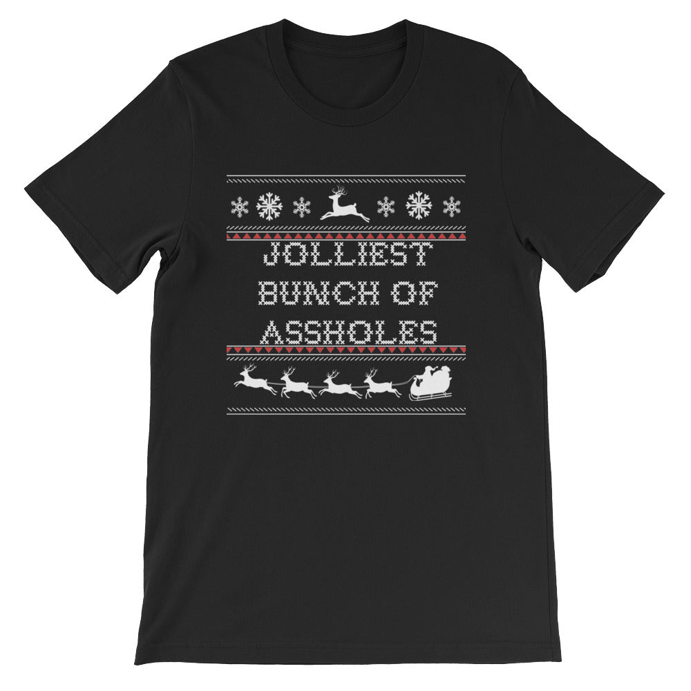 'Jolliest Bunch of Assholes' White Print Unisex T-Shirt